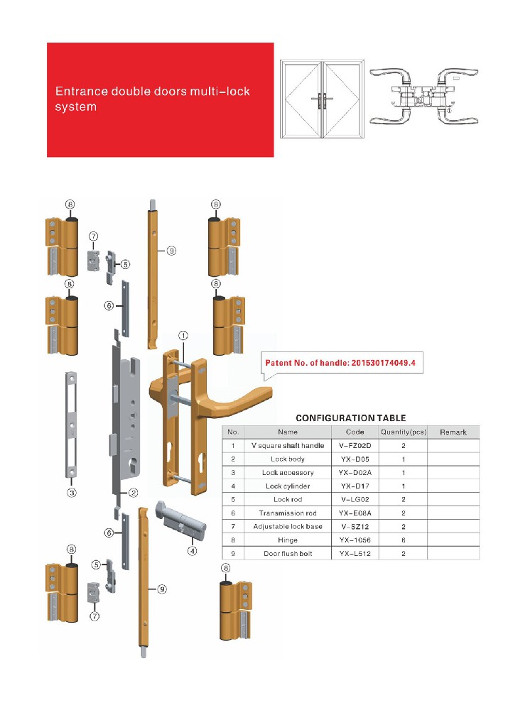 Entrance double doors multi-lock system