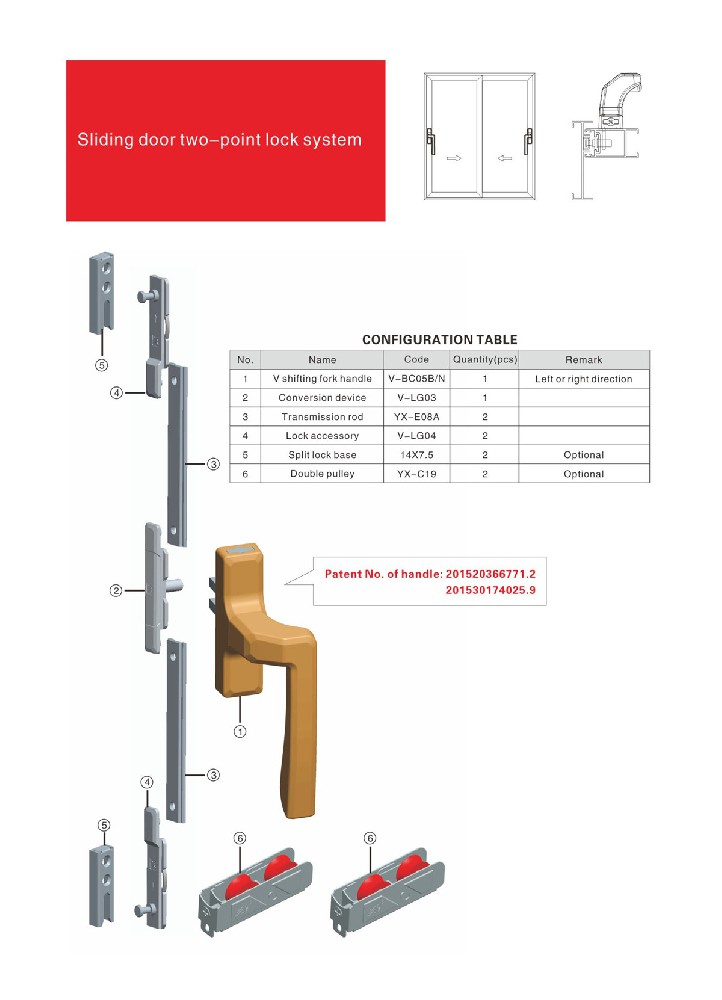 Sliding door two-point lock system