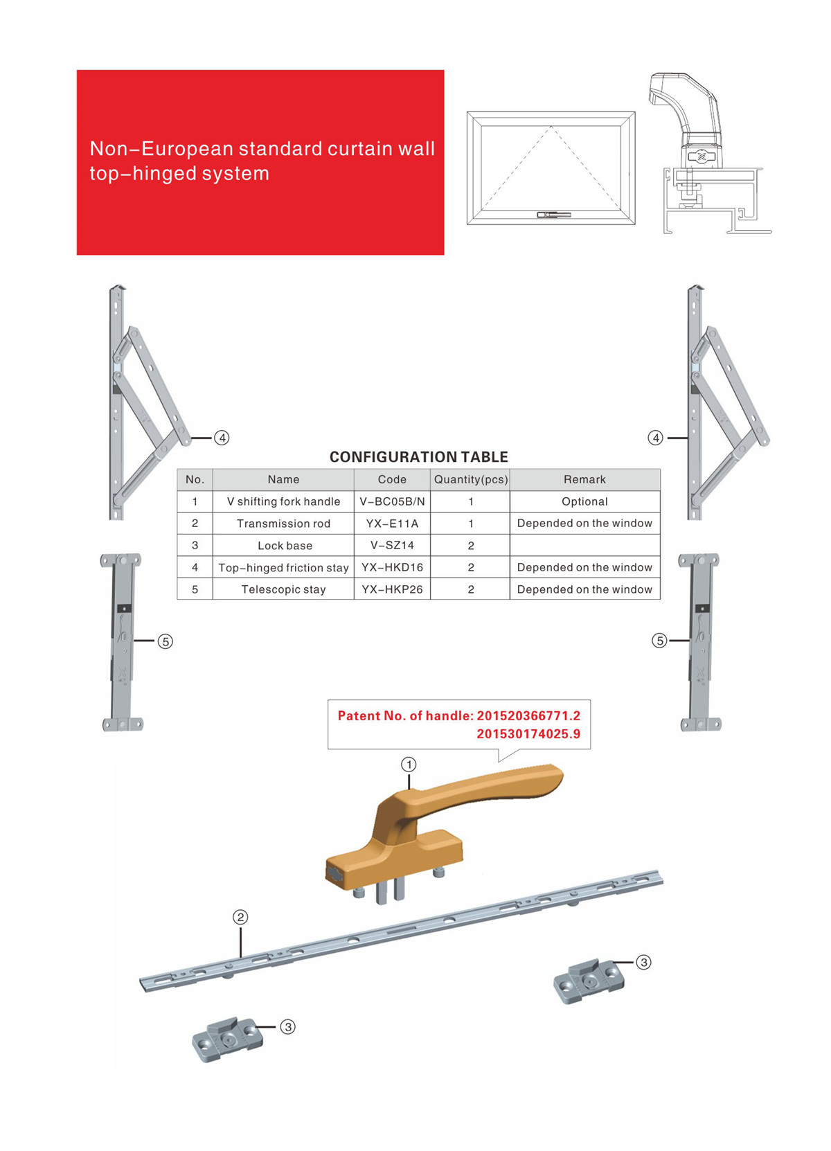 Non-European standard curtain wall top-hinged system